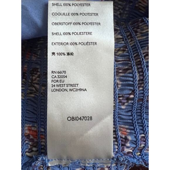 Free People Santiago Blue Floral Boho Peasant Crop Top Blouse Shirt Large - Picture 10 of 10